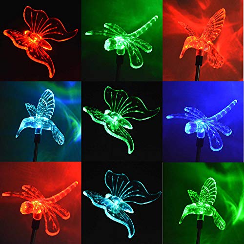 Luminária Solar Jardim PVC beija-flor, Borboleta e Libélula 1382