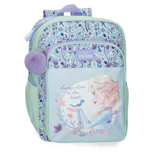 Disney Frozen Close to the heart mochila infantil, mochila escolar, fabricada em poliéster, bolsos laterais, alças largas ajustáveis, alça superior para pendurar, sistema magic fix., multicolorido