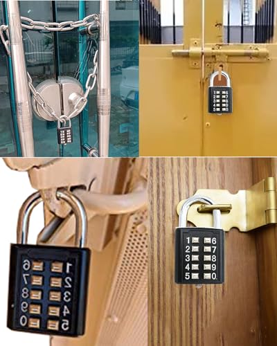Image of ZENG 10-Button Combination Padlock - Pre-Set 5-Digit Unchangeable Code, Hardened Steel Shackle for Gym Lockers, Toolboxes, Fences(Black-1pcs)