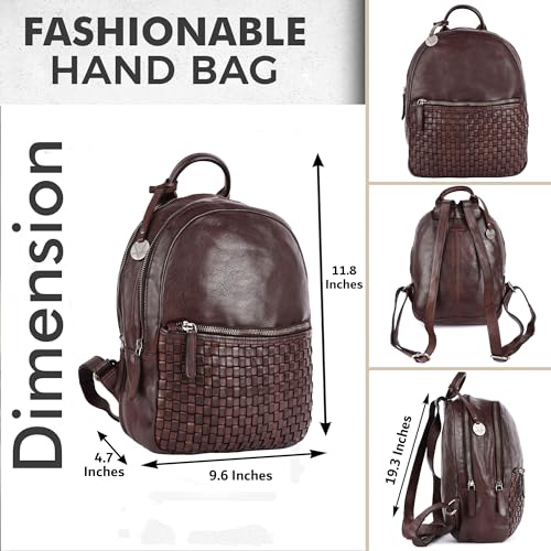 Image of Leather Backpack for Men & Women | 100% Genuine Leather | Adjustable Straps | VL-054-BROWN | 20L Capacity | Vintage & Modern Style | 13 x 1 x 13 Inches | Ideal for Travel & Office