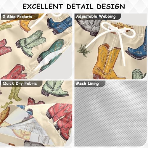 Pigsaly Boys Swim Trunks Cowboy Boots Wild West Brown Boys Board Shorts Swimsuit Swimwear Summer Bathing Suit S3