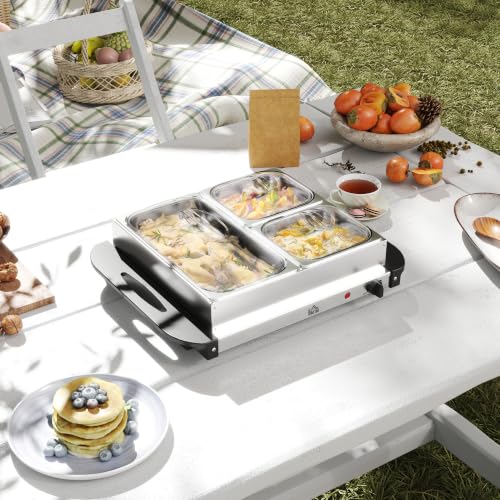 HOMCOM 3 Tray Electric Food Warmer Buffet Server with Warming Plate 300W - Image 2