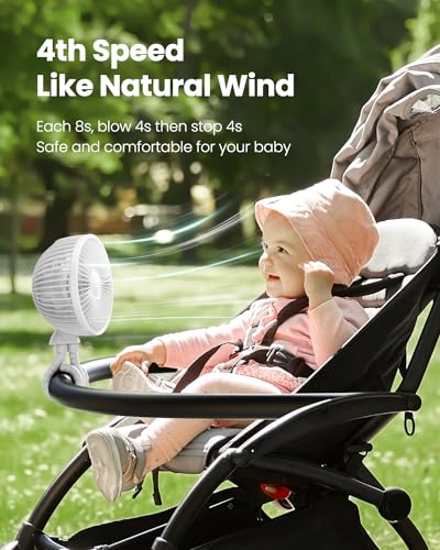 image for Gaiatop Oscillating Baby Stroller Fan with LED Night Light, 4 Speeds C
