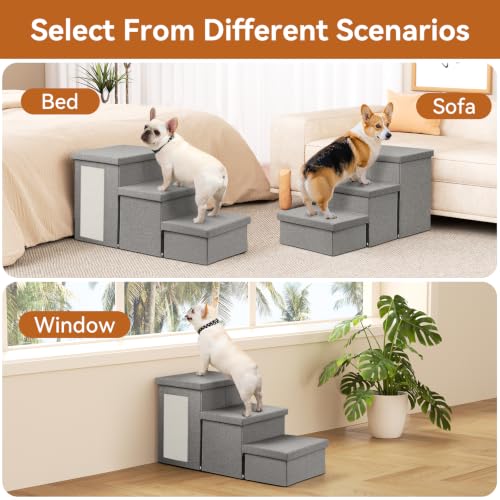Image of Zerbuger Wider Dog Ramp for High Bed with Storage 18 inch H,Cat Scratcher, Foldable Dog Stairs for Small Medium Large Older Senior Animal, Sturdy Step for Climbing Bed or Couch, Arthritis-Friendly | 18 inch H Small Dog Steps for High Beds Couch, Folding Storage Pet Stairs Gift for Climbing Small /Medium /Large Old Dogs Cats