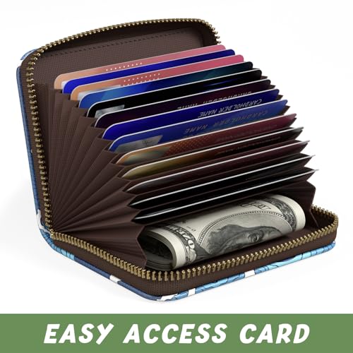 Image of Aiawoxc Credit Card Holder, Small RFID Wallet Slim Leather Card Organizer Case with Zipper and Keychain, Japanese Wave02