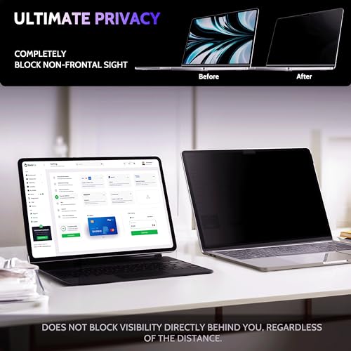 Image of Peslv Privacy Screen for MacBook Air 15 Inch (2023-2026, M2, M3, M4, M5)- A3448 A3241 A3114 A2941, MagicSuction Removable Anti Spy Black Protector, Glare Blue Light Filter for Mac Laptop Computer