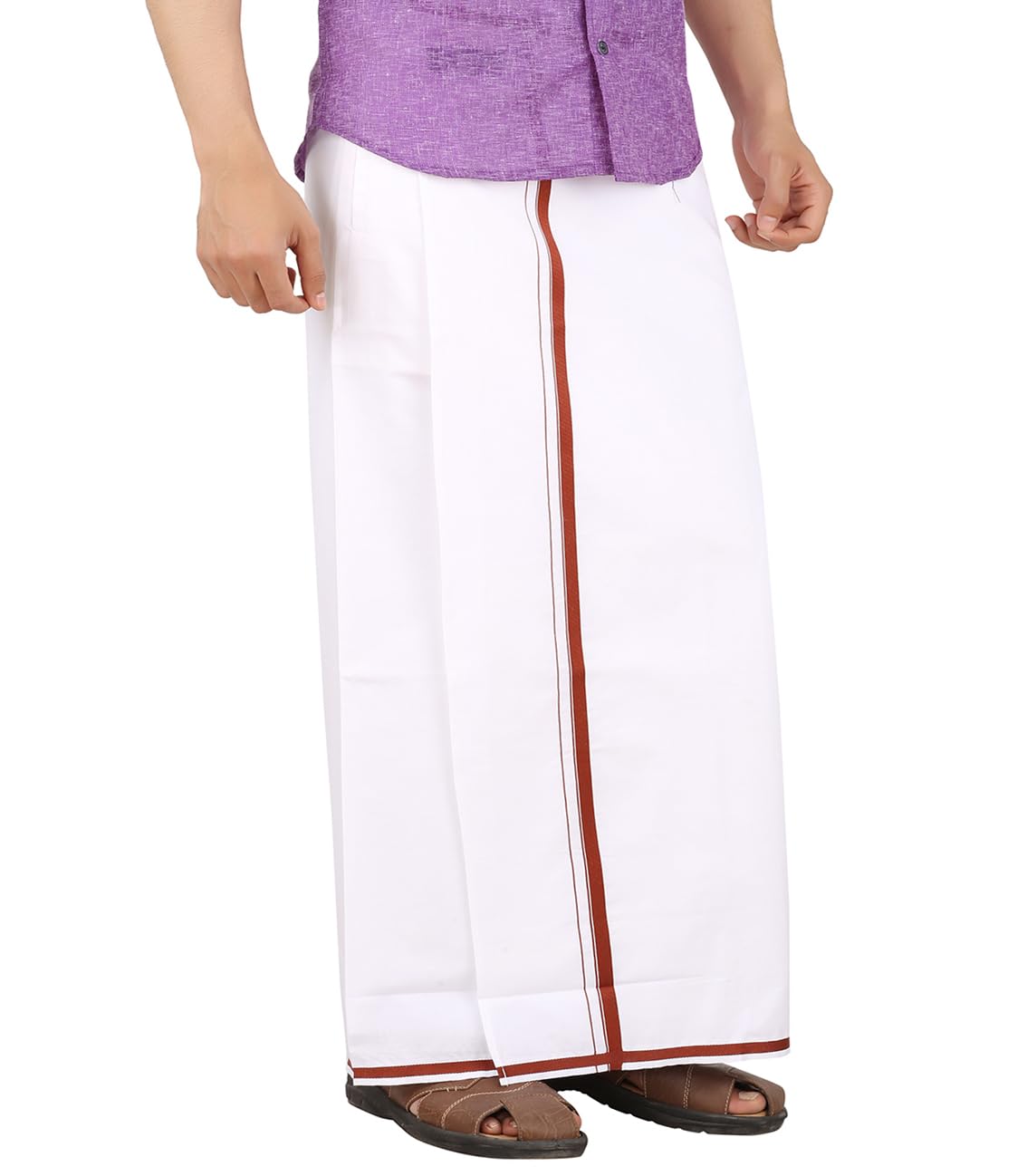 Prakasam Cotton -White Readymade Pocket Dhoti For Mens/Fine Quality White Readymade Dhoties For Mens- Maroon Border