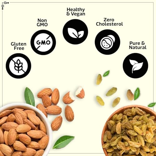 Image of English Nuts Dry Fruits Combo Pack Of Almonds Walnuts Raisins 600g| Badam Akhrot Kishmish | Almonds, Walnuts, Raisins (3 x 200 g)