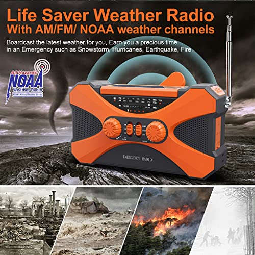 Emergency Weather Alert Radio, AM/FM/NOAA Weather Solar Handslingerradio met LED-zaklampen SOS Alarm Leeslamp USB-oplader Ideaal voor huishoudelijke en buitennoodgevallen (Color : Orange) - Image 4