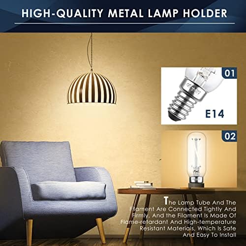 ERKOON 2W T25 E14 LED Cooker Hood Light Bulb, SES E14 Warm White 2700K Bulbs, Dimmable T25 Tube Filament Bulbs Equivalent to 20-25W for Kitchen Lighting, Fridge, Freezer (2 Pack) [Energy Class A+]