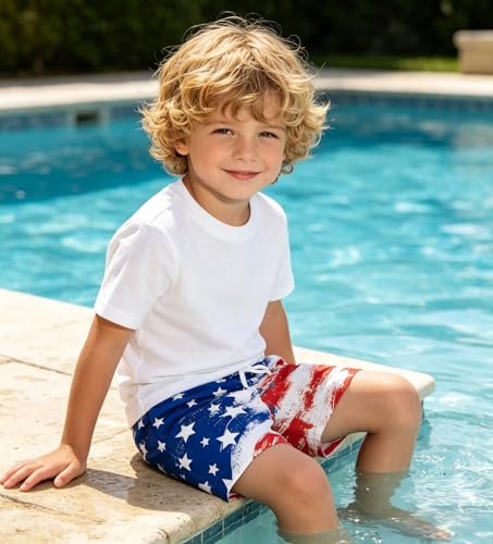 Image of Ithalt Boys 4th of July Swim Trunks 250 Anniversary USA Swimsuits American Flag Beach Swimsuit Toddler Swim Shorts