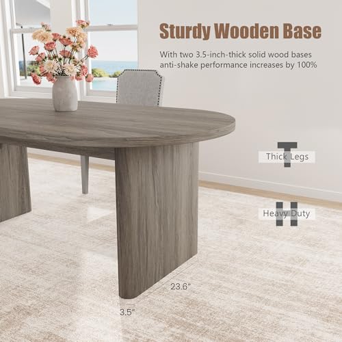 Image of GarveeHome Oval Dining Table for 6-8 People, Long Large Kitchen Table with Thick Sturdy Wooden Base, Farmhouse Dining Room Table for for Kitchen, Living Room, Office (70.87 inch Long,Grey Walnut)