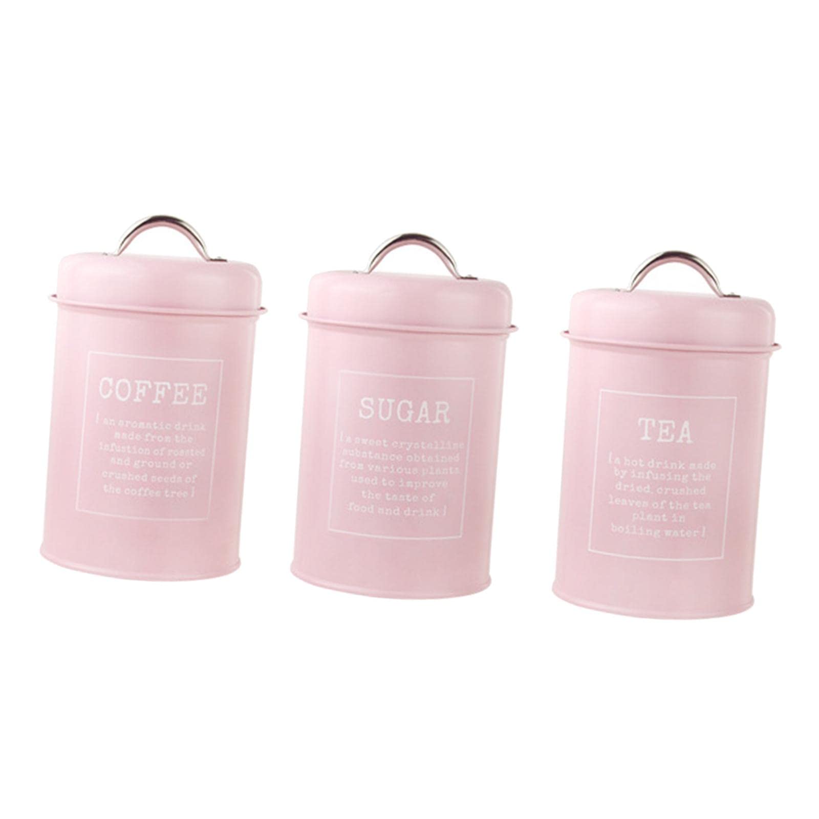MERIGLARE Juego de Botes de Cocina de Metal, Café, Té, Azúcar, Latas, Contenedores, Frascos de Almacenamiento de Alimentos, Botellas, Capacidad de 1200 Ml - Rosa, Individual