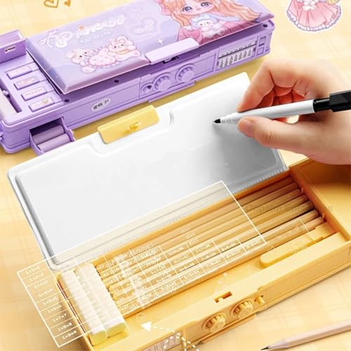 Image of Multifunctional Geometry Lock Pencil Box for Kids, Students, Boys & Girls, Magnetic & Passworld Lock Compass Box, Creamy Bear Theme School Return Gifts (Sweet Cream Bear)