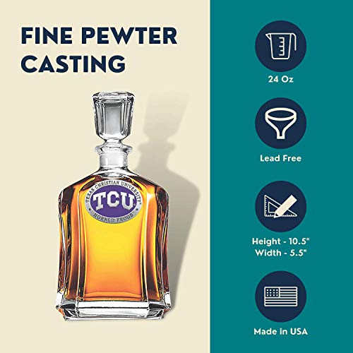 Image of Heritage Pewter TCU Capitol Decanter | 24 OZ Whiskey Decanter for Liquor with Airtight Stopper | Expertly Crafted Pewter Glass