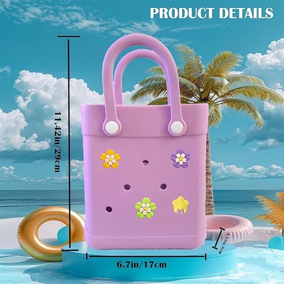 Mini Rubber Tote Bag, Small Waterproof Beach Handbag, Lightweight Washable Tote for Beach Pool Travel, With Adjustable Strap2