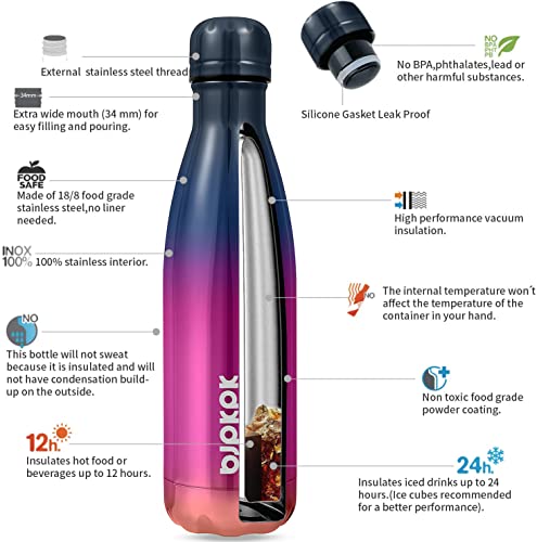 Image of BJPKPK 17 oz Insulated Water Bottle, Stainless Steel Flask, Leak Proof