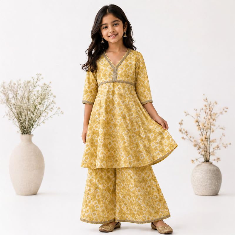 Image of LITTLE GINNIE Girls Kurta Sharara Set | Traditional Ethnic Wear for Kids