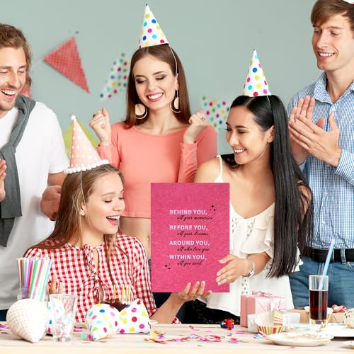 Image of Holkcog Pink Birthday Party Decorations for Girls, Glitter Let's Go Party Alternative Signature Guest Book for Women, Hot Pink Birthday Gifts Signing Card Board, Behind You All Your Menories Supply