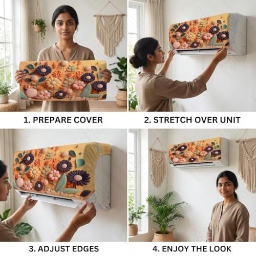 Image of Split AC Cover 1 ton, 1.5 ton to 2 Ton |Designer Digital Print Indoor AC Dust Cover | Stretchable Lycra Fabric | 38x12x9 Inch | Washable Polyester AC Indoor Unit Cover | Dust Dirt Resistant