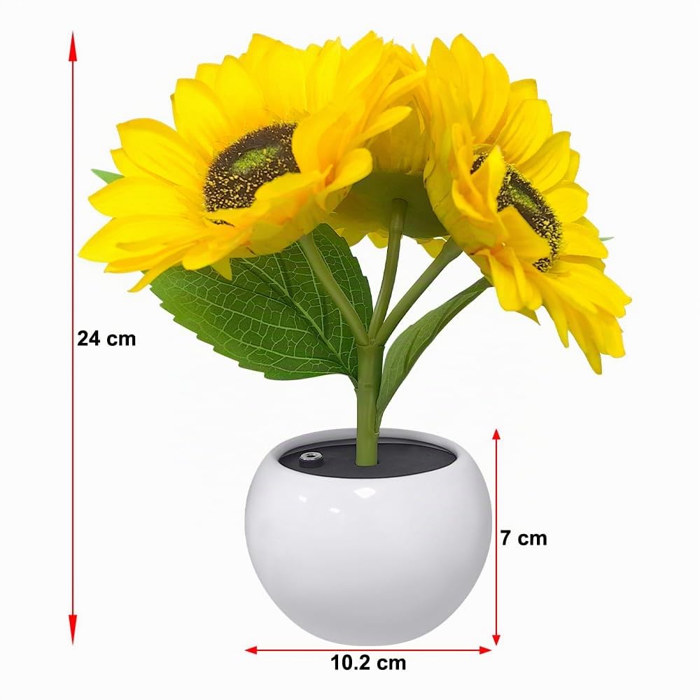 Lampada da Tavolo Girasole con Vaso in Ceramica Simulazione Fiore Luce d'Ambiente USB Ricaricabile Ornamenti per La Casa Soggiorno Matrimonio Desktop Decor
