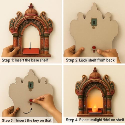 Image of SATYAM KRAFT 1 Pcs DIY Jharokha Jarukha 2D Look Decorative Wooden MDF Wall Hanging for Gifting, Traditional Showpiece for Home Decor, Living Room Decor, Wedding & Festival Decoration Items