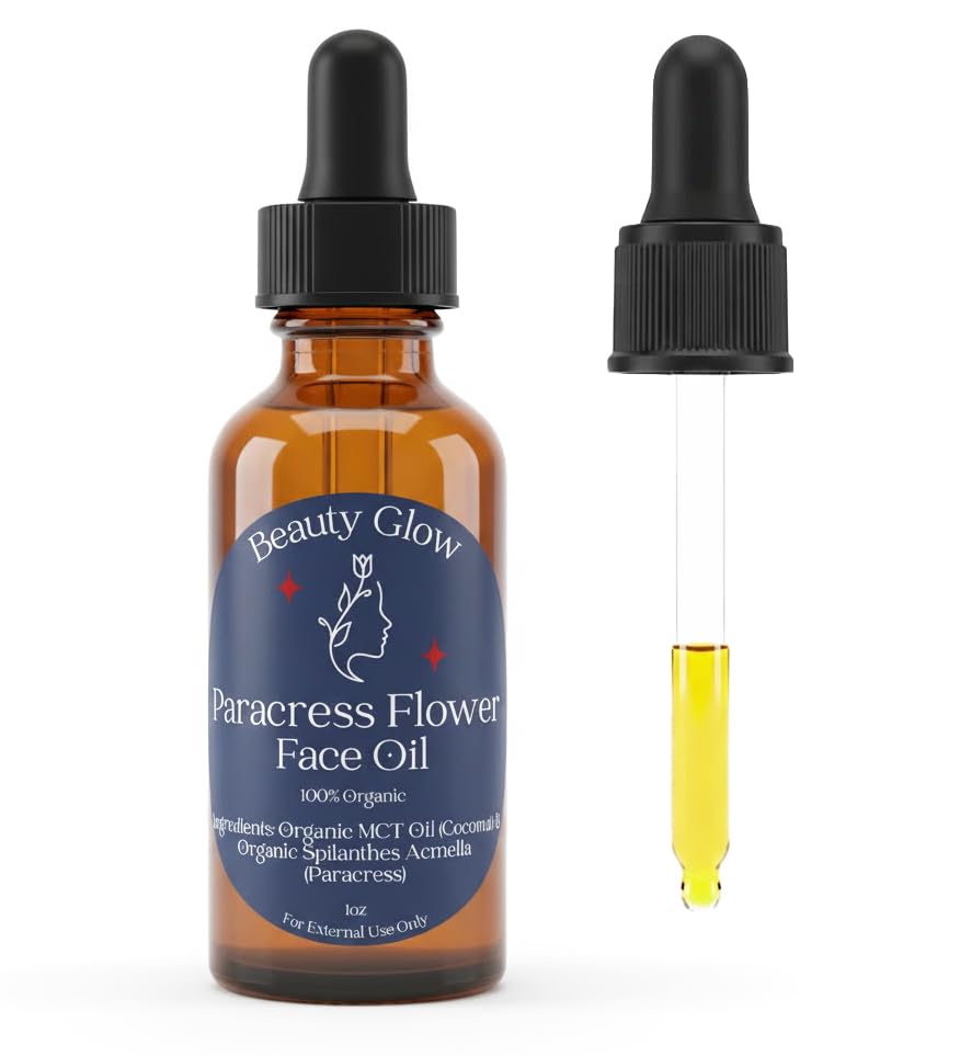 100% Organic Paracress Flower Spilanthes Facial Oil Serum for Face MCT Coconut Oil Infused with Paracress Spilanthes Acmella Oleracea Flowers for Anti-Aging Anti-Wrinkle Moisturizing Miracle 1 Fl Oz