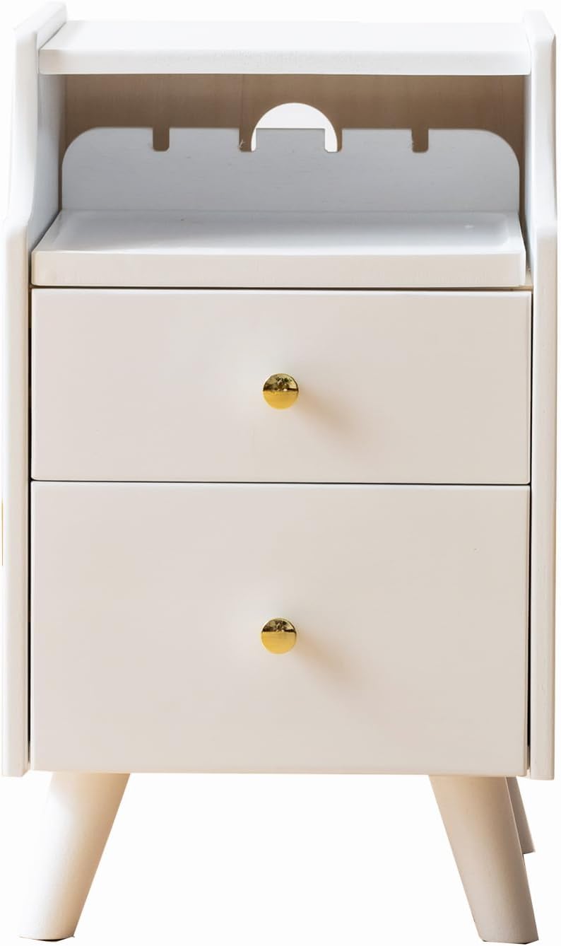 latifolia solid wood nightstand, 2-drawer small nightstand, narrow bedside table with shelf storage(white, 11.81''w) white 11.81''w