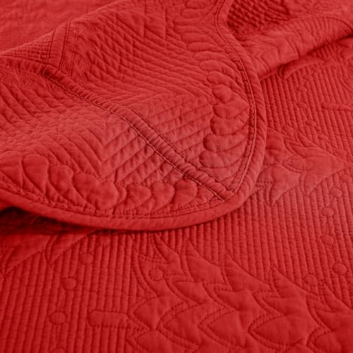 MarCielo 3-Piece Christmas Quilt 100% Cotton Oversized Bedspread Lightweight Coverlet Embroidery Christmas Tree Pattern Bedding Set (TC Red, Oversized Queen (100"x106"))