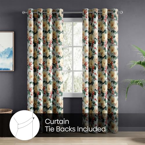 Image of haus & kinder Blackout Door Curtains 7 Feet Long Pack of 2 Door Curtains, 7 Feet Curtains for Door, 100% Room Darkening (Peony Garden, 114x213 CM)