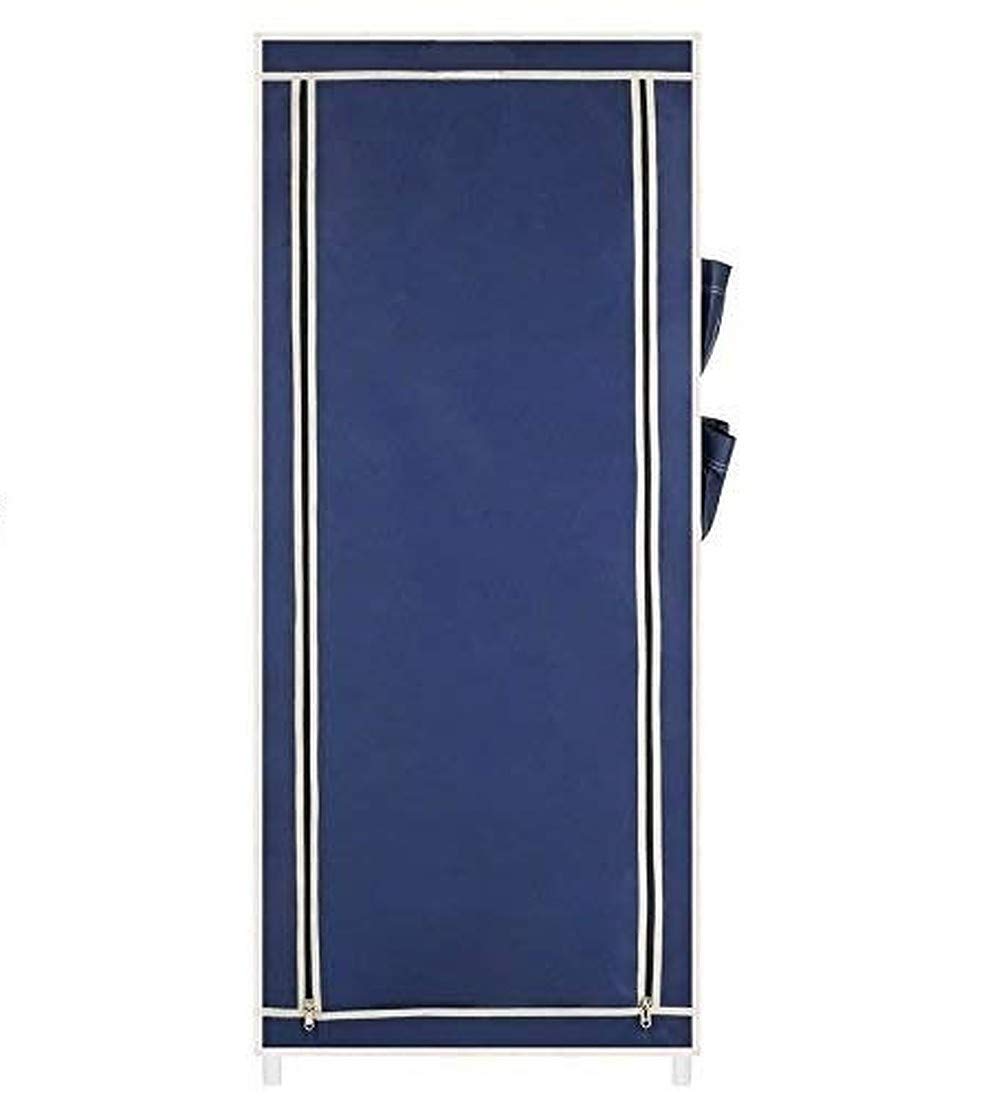 BUCKETLIST® Multipurpose Portable Folding Kids Bookcases Rack 9 Tiers Multi-Purpose Storage Organizer Cabinet Tower with Iron and Nonwoven Fabric with Zippered Dustproof Cover (Dark Blue)