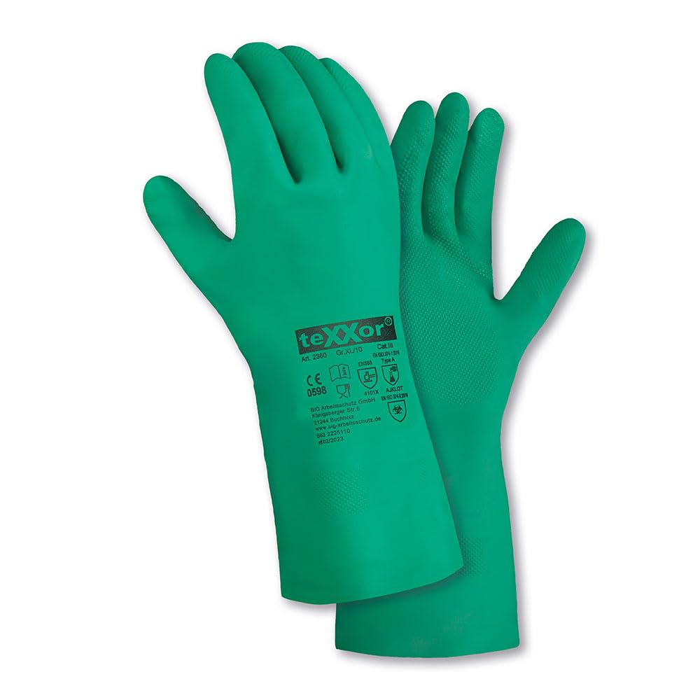 texxor 144 Stück Chemikalienschutz-Handschuhe 2360, Nitril, grün, 8/M, Karton, Chemikalienschutzhandschuhe, Nitrilhandschuhe