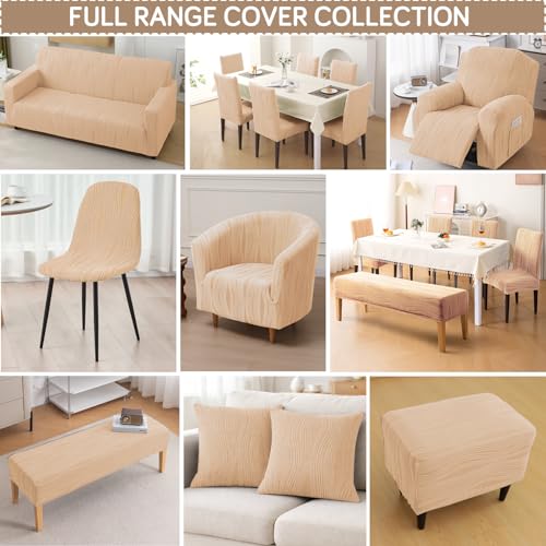 Image of HOKIPO 200 GSM Premium Knitting Jacquard Fully Covered Stretchable Sofa Cover for 1 Seater, 'Nestiva Series' Blush Beige (AR-5307-BGE)