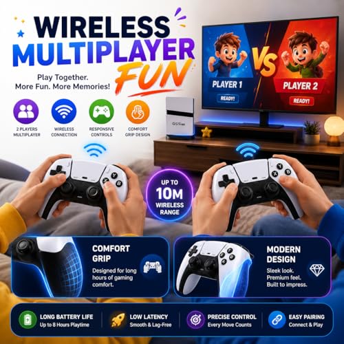 Image of GS5 Pro 4K Retro Gaming Console Stick, 22,000+ Built-in Classic Games, 23 Emulators, Plug and Play, with Dual Wireless Controllers, for Kids and Adults