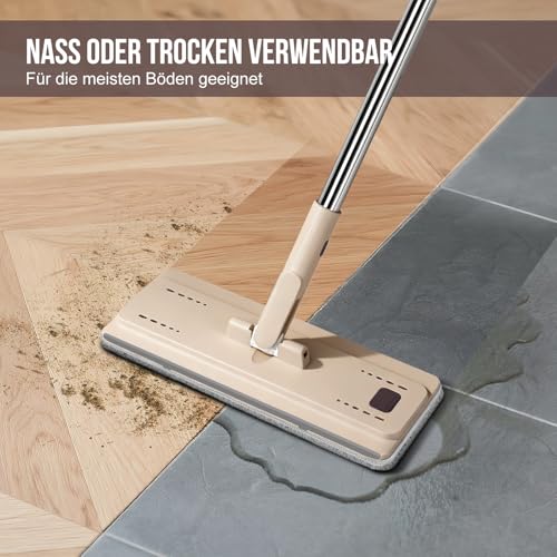 Masthome Wischmopp Set mit Eimer, Mikrofaser Bodenwischer Set mit Einstellbar Edelstahlgriff, 6 Mopp...