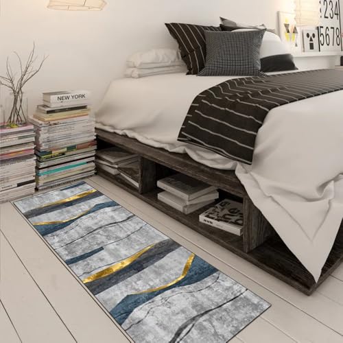 Alfombra de decoración abstracta gris y azul textil elegante 3