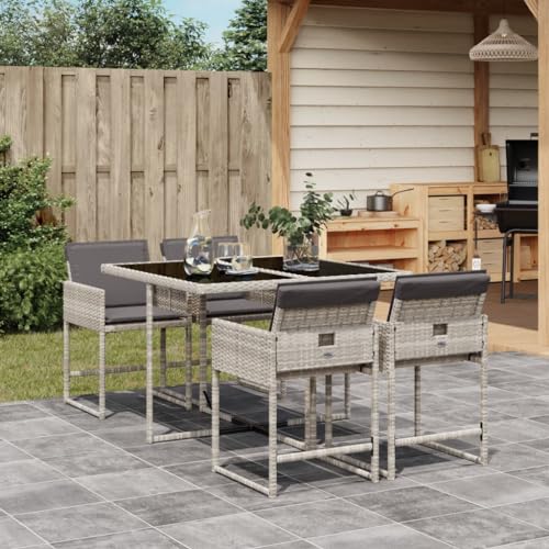 Xichuzi Set Comedor de jardín 5 pzas Cojines ratán sintético Gris Claro, Conjunto Mesa Y Sillas Jardin, Mesa Terraza Exterior Y Sillas, Conjunto Terraza, Muebles Jardin Exterior - 3278026