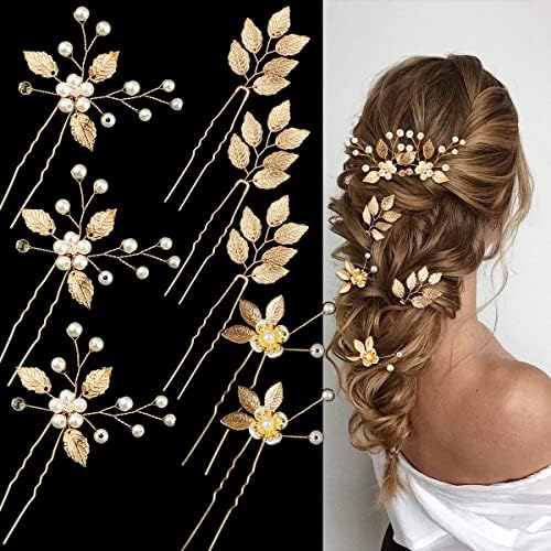 8PCS Gold Leaf Wedding Hair Pins Bridal Headpiece with