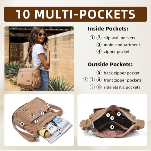 Image of Crossbody Bag for Women, Multi Pockets Waterproof Nylon Shoulder Handbag, Lightweight Crossbody Purse for Ladies