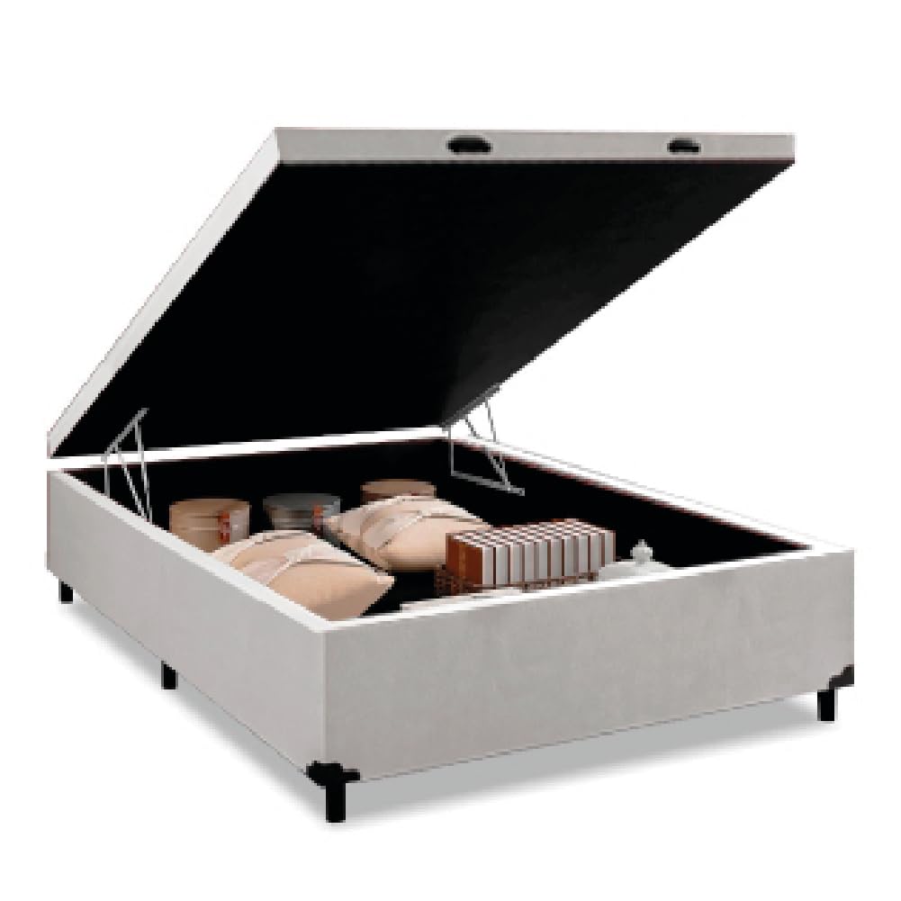 Cama Box Baú Base Casal para Colchão de 1,38m Linho Branco Prince