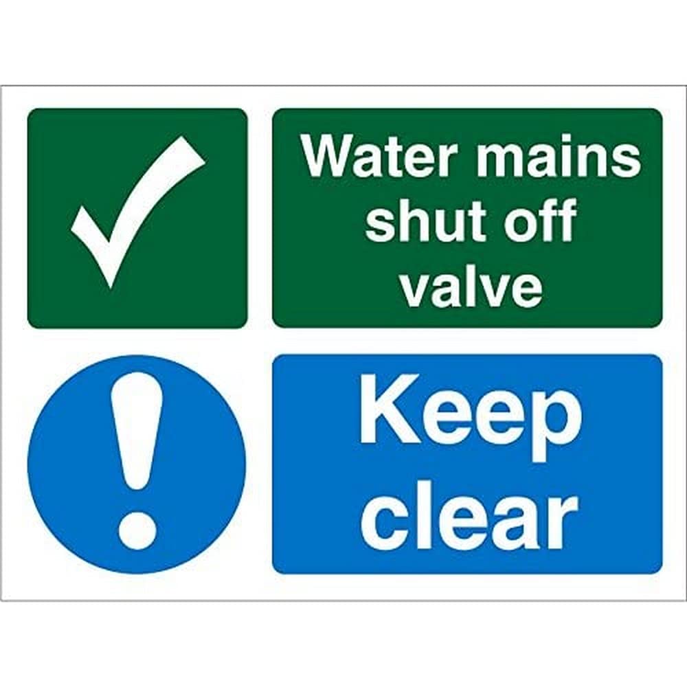 Seco Water Mains Shut Off Valve Sign, 200mm x 150mm - 1mm Semi Rigid Plastic
