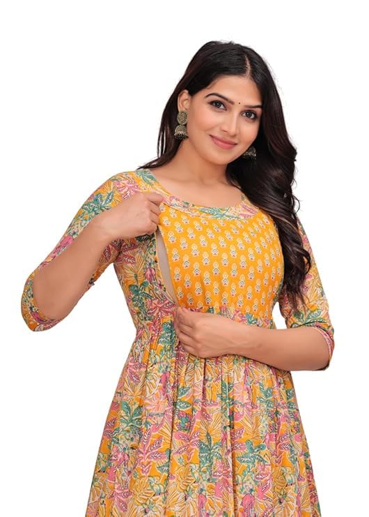 Stylish Women's Pure Cotton All Over Printed Kurti Gown, Maternity Dress, and Feeding Dress – Comfortable and Elegant Maternity Wear for Women Multicolour-image-36