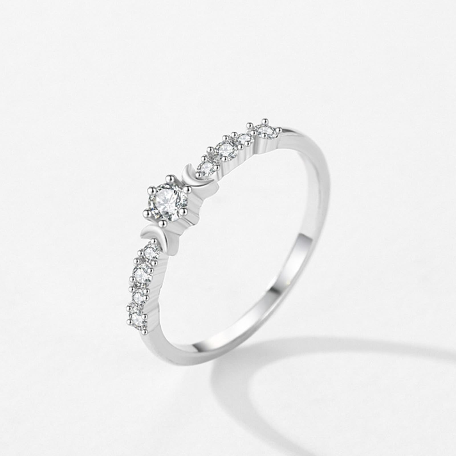 Białe złoto Au 375/585/750 Obrączki ślubne z prawdziwym księżycem, z moissanitem, 9K/14K/18K białe złoto, rozm. 47-65