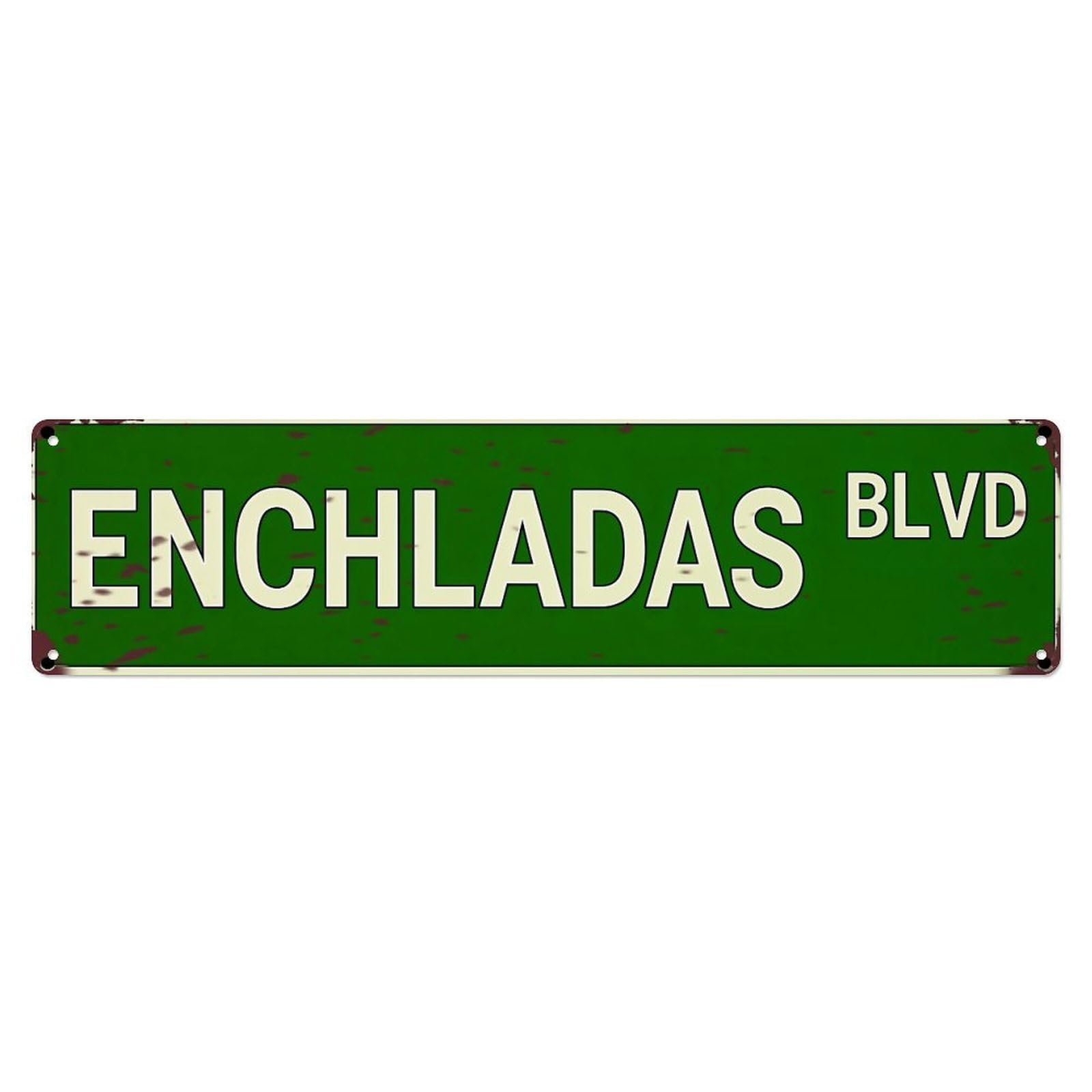 Enchiladas Blvd Street Sign Vintage Metal Tin Sign Retro Wall Decor for Home Bar Garage Cafe, Indoor & Outdoor Decorative Metal Poster, 4x16 Inch