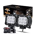Auxbeam 4" LED Pods 18W LED Light Bar Flood Beam LED Off Road Driving Lights with Wiring Harness for SUV ATV UTV Trucks Pickup Jeep Lamp (Pack of 2)
