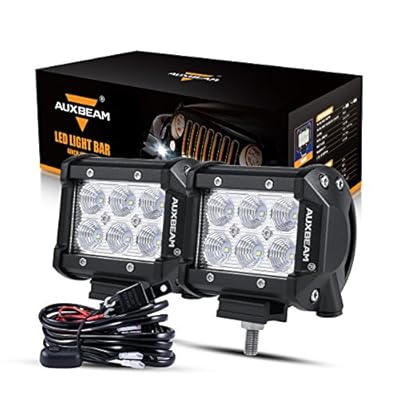 Auxbeam 4" LED Pods 18W LED Light Bar Flood Beam LED Off Road Driving Lights with Wiring Harness for SUV ATV UTV Trucks Pickup Jeep Lamp (Pack of 2)