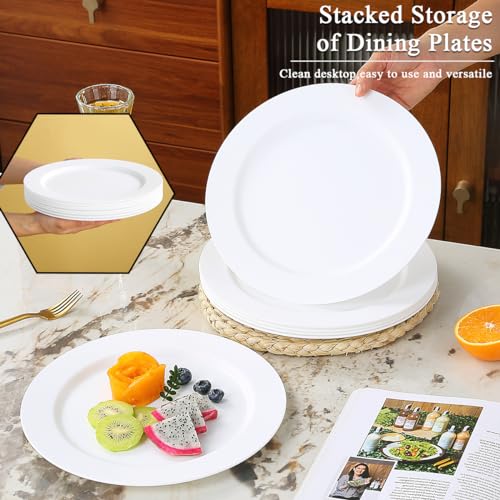 Berglander Weiße Kunststoff teller Set 12 Stück 25cm, mehrweg flache Speiseteller, Salatteller, Nudelschalen, Geschirrset leicht zu tragen für Zuhause, Garten, Picknick, Camping, Outdoor 6
