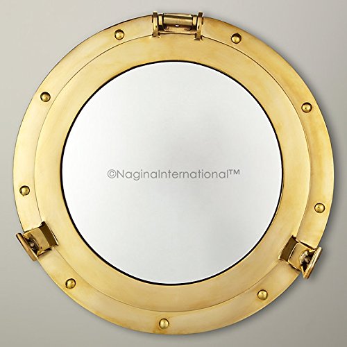 Nagina International Deluxe Nautical Brass Polished Porthole Mirror | Pirate's Boat Decorative Mirror | Captain's Maritime Beach Home Decor & Gifts (30 Inches) - Image 3
