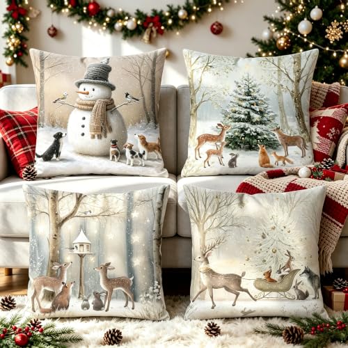 KUNQIAN Christmas Cushion Covers Xmas Decorations Throw Pillow...
