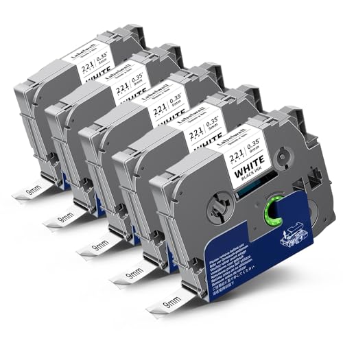 Labelwell Compatible Label Tape Replacement for Brother Tz Tze-221 Tze221 Tzc-221 9mm x 8m Black on White Laminated for Brother P-Touch PT-H101C PTH110 PTH105 2030VP P750W E100 H101GB D210VP, 5-Pack